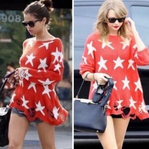 WildFox White Label Couture Seeing Stars Lennon Sweater Red Seen On Celebs Small